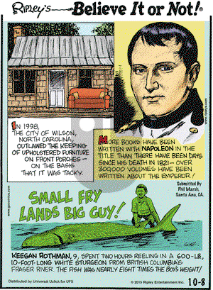 Ripley's Believe It or Not on Thursday October 8, 2015 Comic Strip