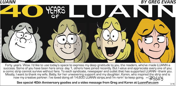 Luann on Sunday March 16, 2025 Comic Strip