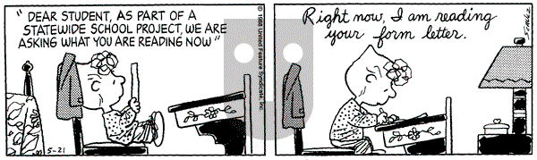 Peanuts on Saturday May 21, 1988 Comic Strip
