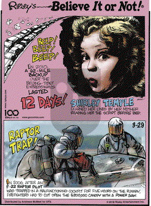 Ripley's Believe It or Not on Friday March 29, 2019 Comic Strip