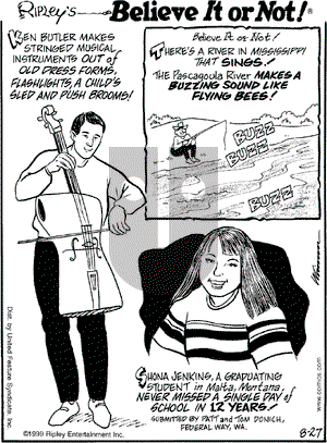 Ripley's Believe It or Not on Friday August 27, 1999 Comic Strip