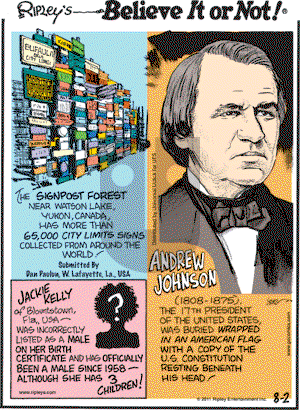 Ripley's Believe It or Not on Tuesday August 2, 2011 Comic Strip