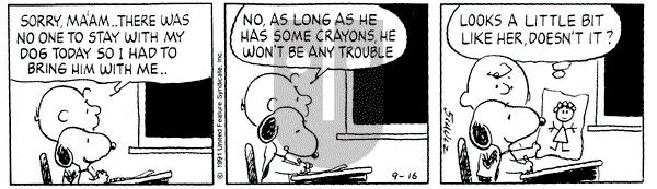 Peanuts on Monday September 16, 1991 Comic Strip