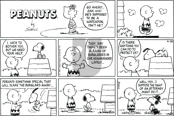 Peanuts - Sunday April 28, 1991 Comic Strip