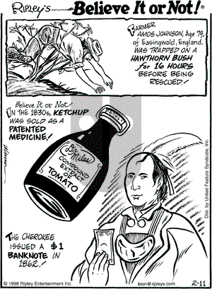 Ripley's Believe It or Not on Wednesday February 11, 1998 Comic Strip