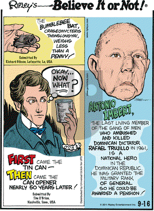Ripley's Believe It or Not on Friday September 16, 2011 Comic Strip