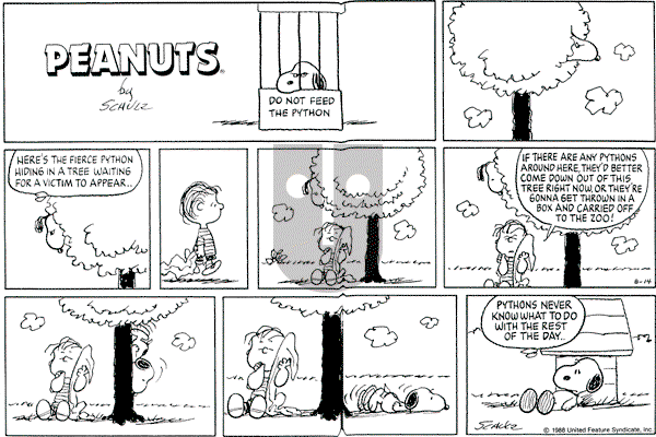 Peanuts - Sunday August 14, 1988 Comic Strip