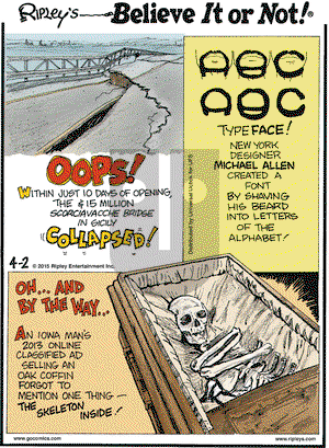 Ripley's Believe It or Not on Thursday April 2, 2015 Comic Strip