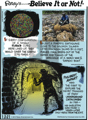 Ripley's Believe It or Not on Monday December 21, 2015 Comic Strip