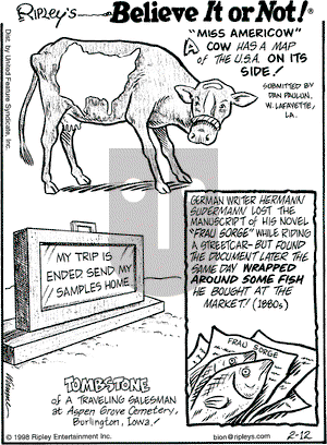 Ripley's Believe It or Not - Thursday February 12, 1998 Comic Strip
