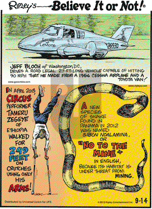 Ripley's Believe It or Not on Saturday September 14, 2013 Comic Strip
