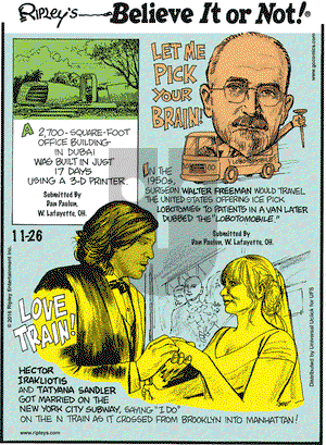 Ripley's Believe It or Not on Saturday November 26, 2016 Comic Strip