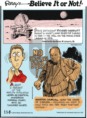 Ripley's Believe It or Not on Saturday November 5, 2016 Comic Strip