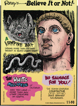 Ripley's Believe It or Not on Wednesday November 30, 2016 Comic Strip