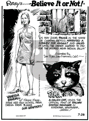Ripley's Believe It or Not on Monday July 28, 2008 Comic Strip