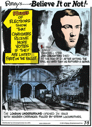 Ripley's Believe It or Not on Saturday July 5, 2014 Comic Strip