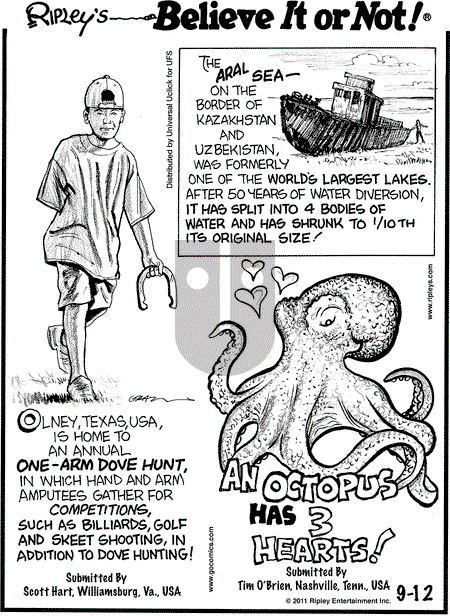 Ripley's Believe It or Not - Monday September 12, 2011 Comic Strip