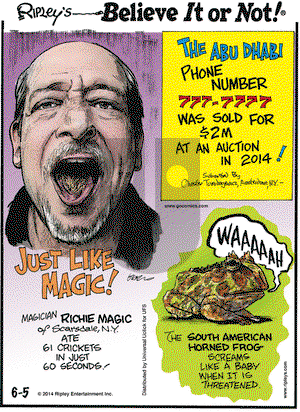 Ripley's Believe It or Not on Thursday June 5, 2014 Comic Strip