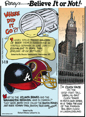Ripley's Believe It or Not on Monday January 19, 2015 Comic Strip