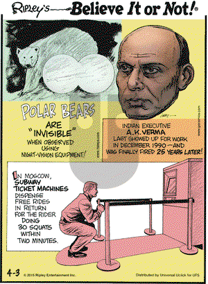 Ripley's Believe It or Not on Friday April 3, 2015 Comic Strip
