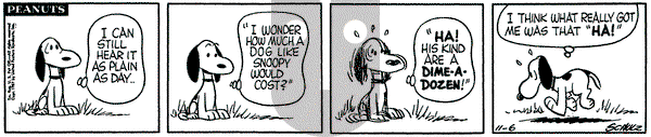 Peanuts on Wednesday November 6, 1957 Comic Strip