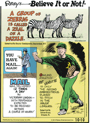 Ripley's Believe It or Not on Saturday October 10, 2015 Comic Strip