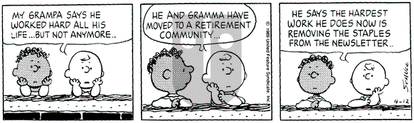 Peanuts on Wednesday April 12, 1989 Comic Strip
