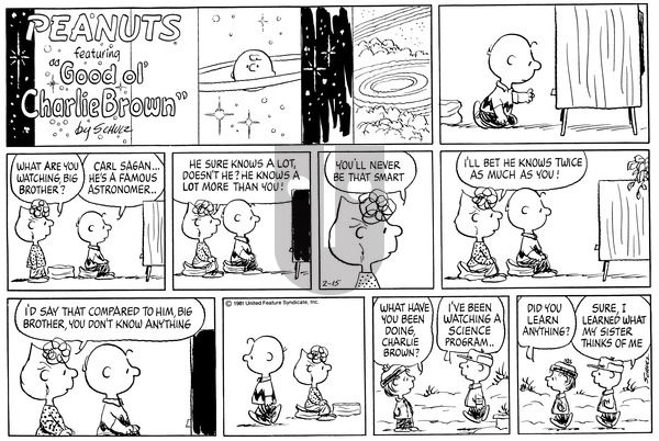 Peanuts on Sunday February 15, 1981 Comic Strip