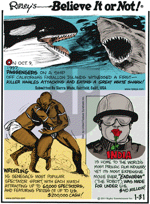 Ripley's Believe It or Not on Monday January 31, 2011 Comic Strip