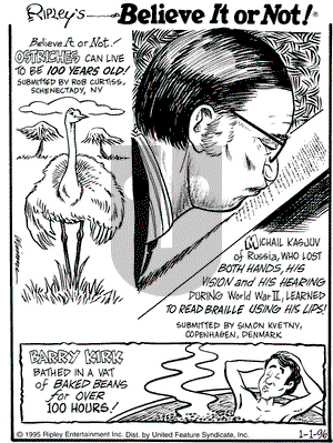 Ripley's Believe It or Not - Monday January 1, 1996 Comic Strip