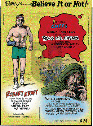 Ripley's Believe It or Not on Thursday August 24, 2017 Comic Strip