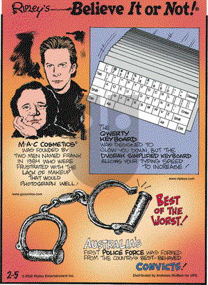 Ripley's Believe It or Not on Wednesday February 5, 2020 Comic Strip