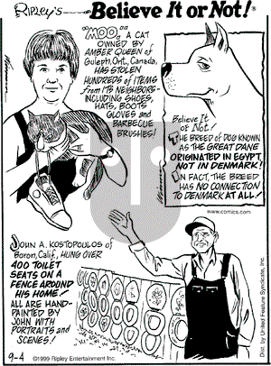 Ripley's Believe It or Not on Saturday September 4, 1999 Comic Strip