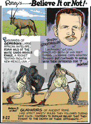 Ripley's Believe It or Not on Thursday March 22, 2012 Comic Strip
