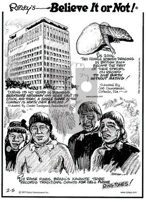 Ripley's Believe It or Not on Monday February 5, 2007 Comic Strip