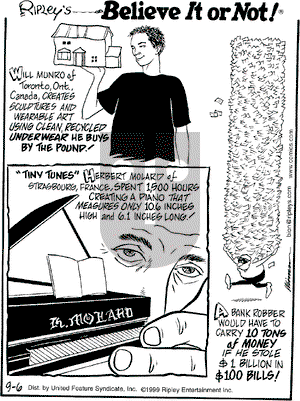 Ripley's Believe It or Not on Monday September 6, 1999 Comic Strip