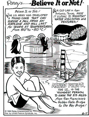 Ripley's Believe It or Not on Wednesday August 7, 1996 Comic Strip