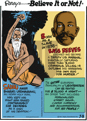 Ripley's Believe It or Not on Saturday July 9, 2011 Comic Strip
