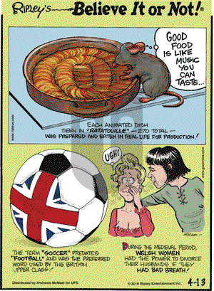 Ripley's Believe It or Not on Friday April 13, 2018 Comic Strip