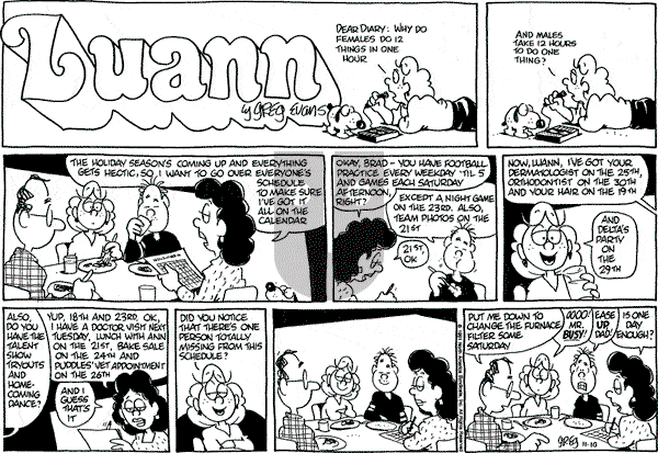 Luann on Sunday November 10, 1991 Comic Strip