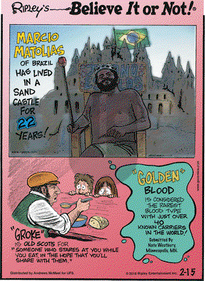 Ripley's Believe It or Not on Thursday February 15, 2018 Comic Strip