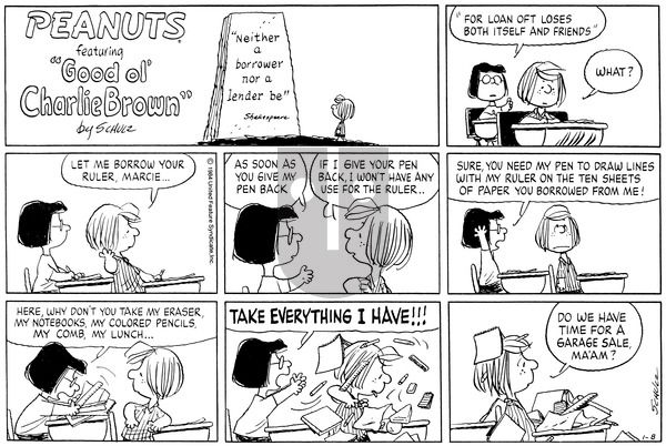 Peanuts on Sunday January 8, 1984 Comic Strip