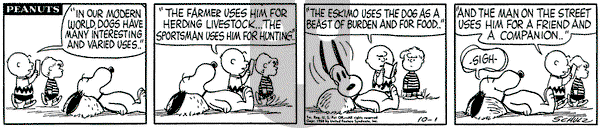 Peanuts on Wednesday October 1, 1958 Comic Strip