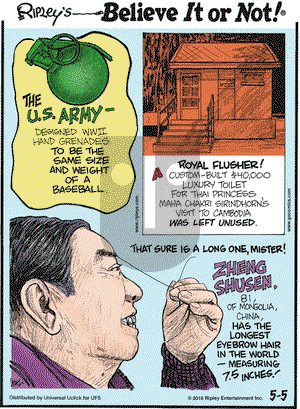 Ripley's Believe It or Not on Thursday May 5, 2016 Comic Strip