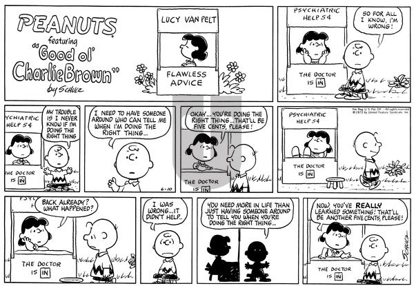 Peanuts on Sunday June 10, 1973 Comic Strip