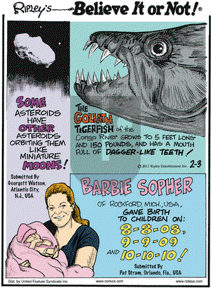 Ripley's Believe It or Not on Thursday February 3, 2011 Comic Strip