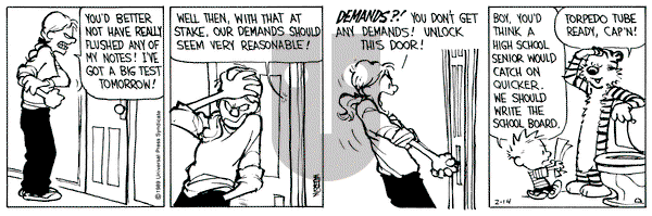 Calvin and Hobbes on Tuesday February 14, 1989 Comic Strip
