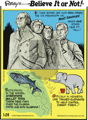 Ripley's Believe It or Not on Tuesday January 26, 2016 Comic Strip