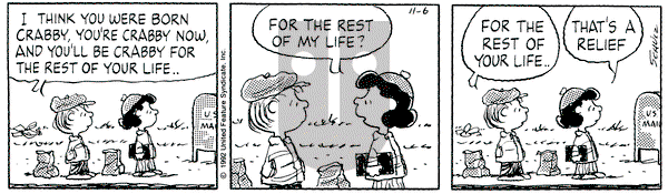 Peanuts on Friday November 6, 1992 Comic Strip