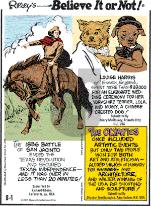 Ripley's Believe It or Not on Monday August 1, 2011 Comic Strip